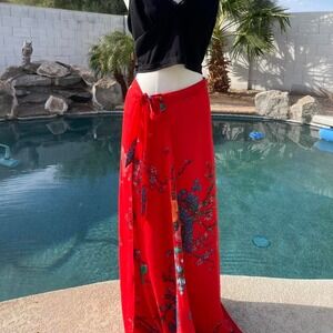 Lulus Red Floral Wrap Maxi Skirt